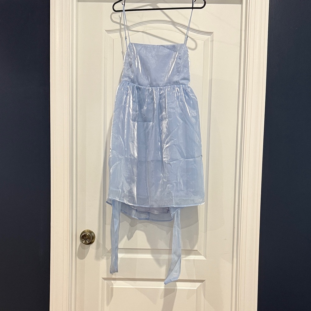 The Vintage Shop Pale Blue Shimmery Tiered Dress with Ties